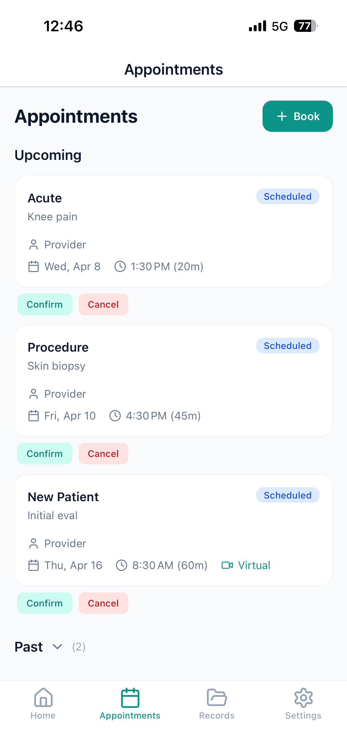 Gigabox EHR mobile — appointments list